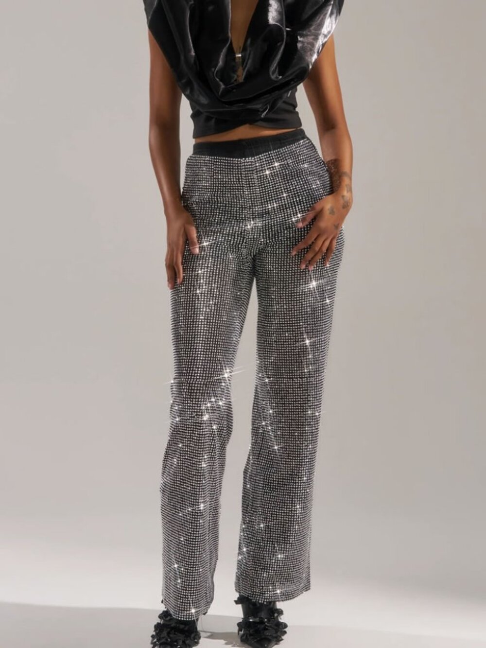 Akira Let It Go Rhinestone Wide Leg Party Pant